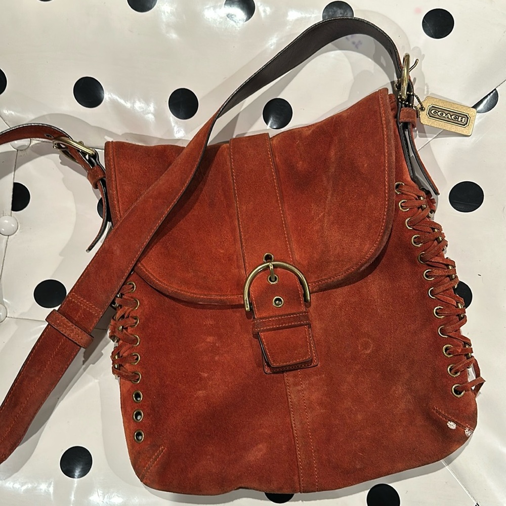 Vintage Coach Shoulder Bag in Rust Suede